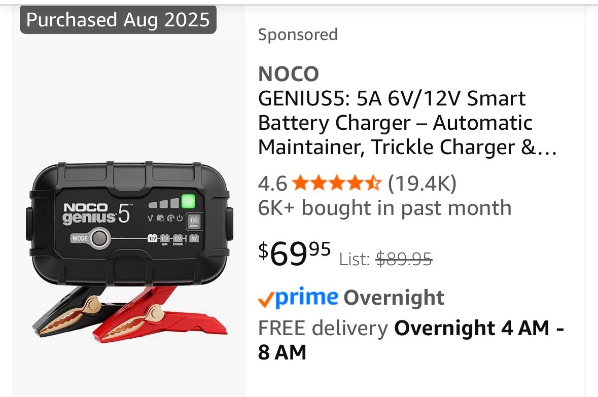 Trickle Charger - NOCO GENIUS5: 5A 6V/12V Smart Battery Charger