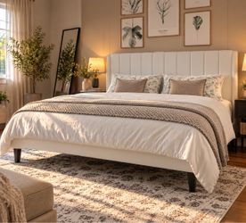 King Size Bed frame Upholstered Platform Bed Frame with Headboard