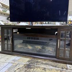 Dark Wood TV Stand with Electric Fireplace