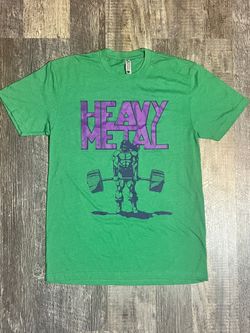 Heavy metal, green and purple graphic T-shirt