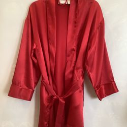 VTG Gold Label Victoria's Secret Women's Red Satin Long Sleeve Robe Belted Sz S