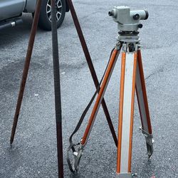 Lietz Sokkisha Automatic Surveyors Level W Sokkisha Custom Tripod And Additional Vintage Wooden Tripod Works Perfectly 