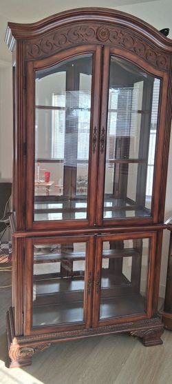 Dark Wood China Cabinet with Glass Doors