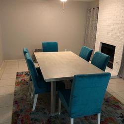 6 Dining Room Chairs (comes with blue and gray covers)