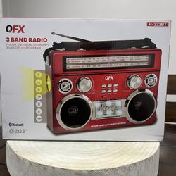 NEW in Box QFX Radio Bluetooth Retro AM & FM SW R-333BT RED w/ Flashlight