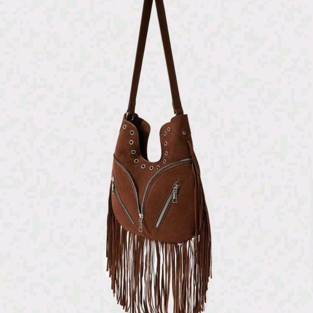 Boho Chic Brown Fringe Shoulder Bag with Zipper Details for woman (128)11