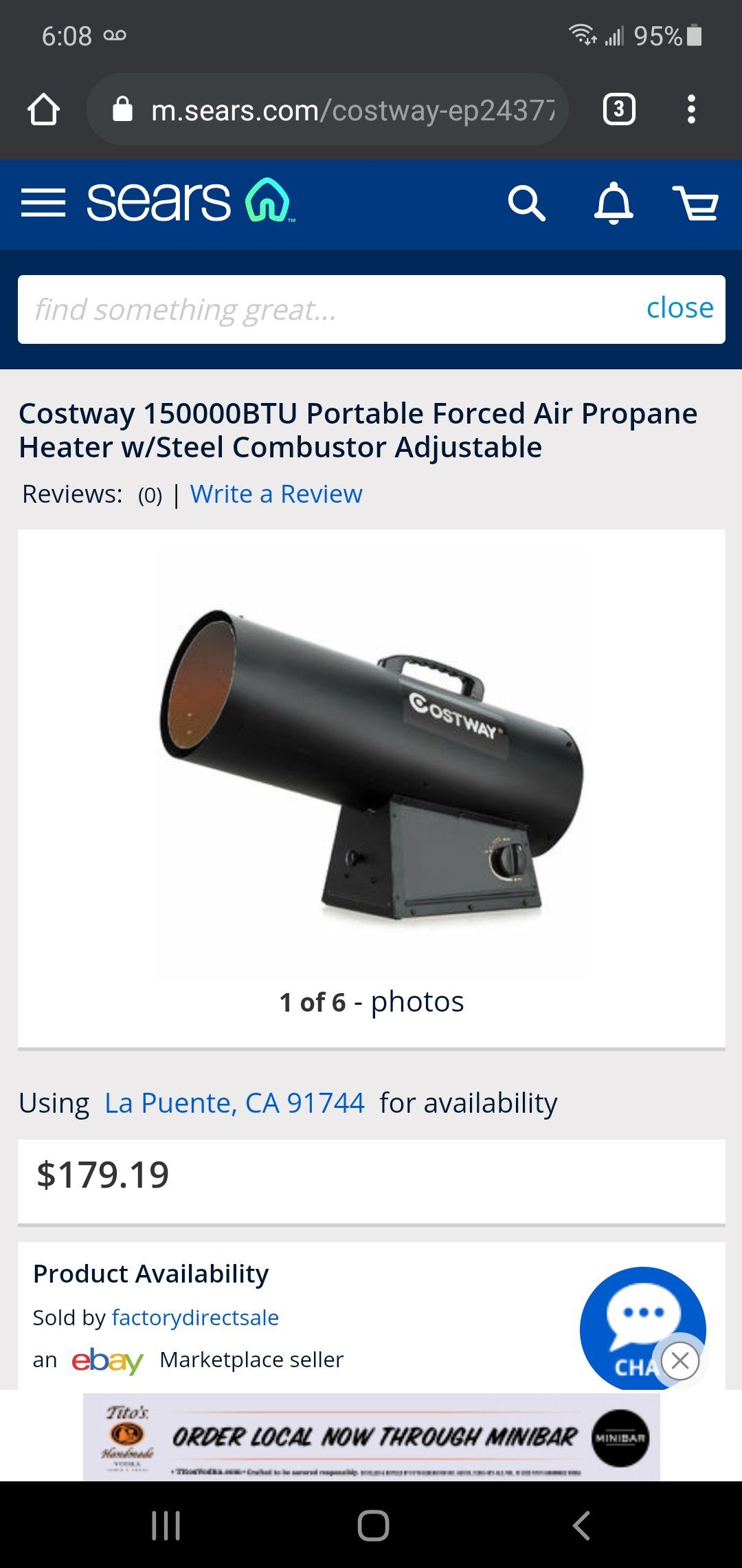 Brand new costway 150000BTU portable forced air propane heater w/steel combustor adjustable
