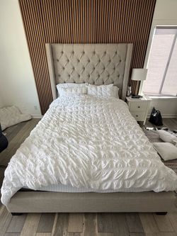 Modern grey queen bed frame
