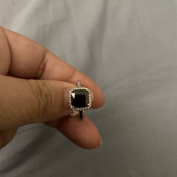 Real 925 Sterling Silver Black Natural Gemstone Wedding Ring Size 8