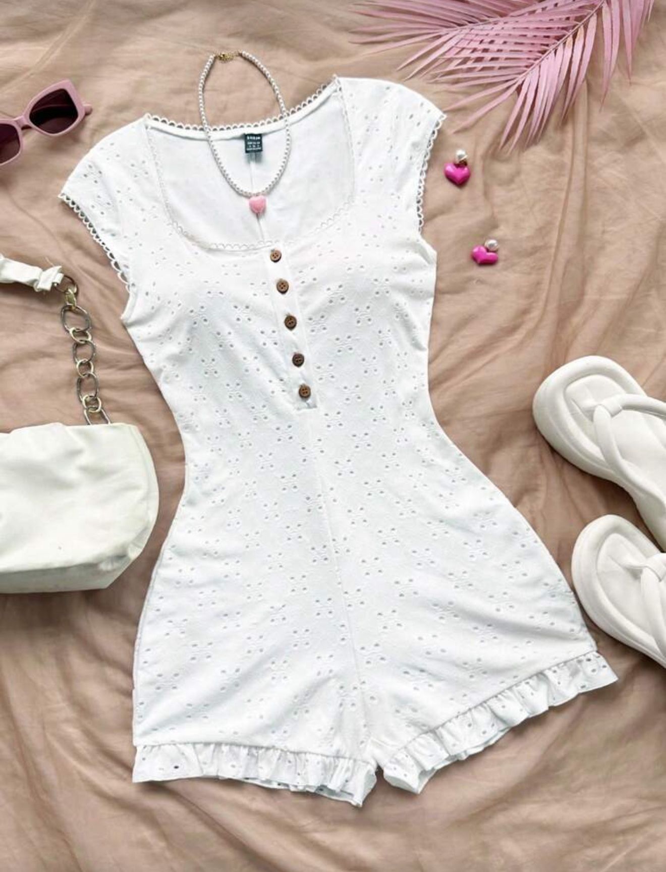 Soleia Women Holiday White Knit Elastic Textured Mesh Sleeveless Romper