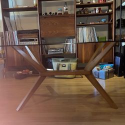 Walnut Base With Glass Top Dining Table