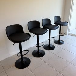 Brand New — 4 Adjustable Height Bar Chairs — Black Modern Swivel Counter Stools