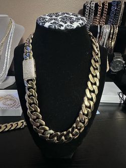 20” 20mm 14k Gold over Stainless Cuban with ICED OUT Coffin Lock with 14k Stamp