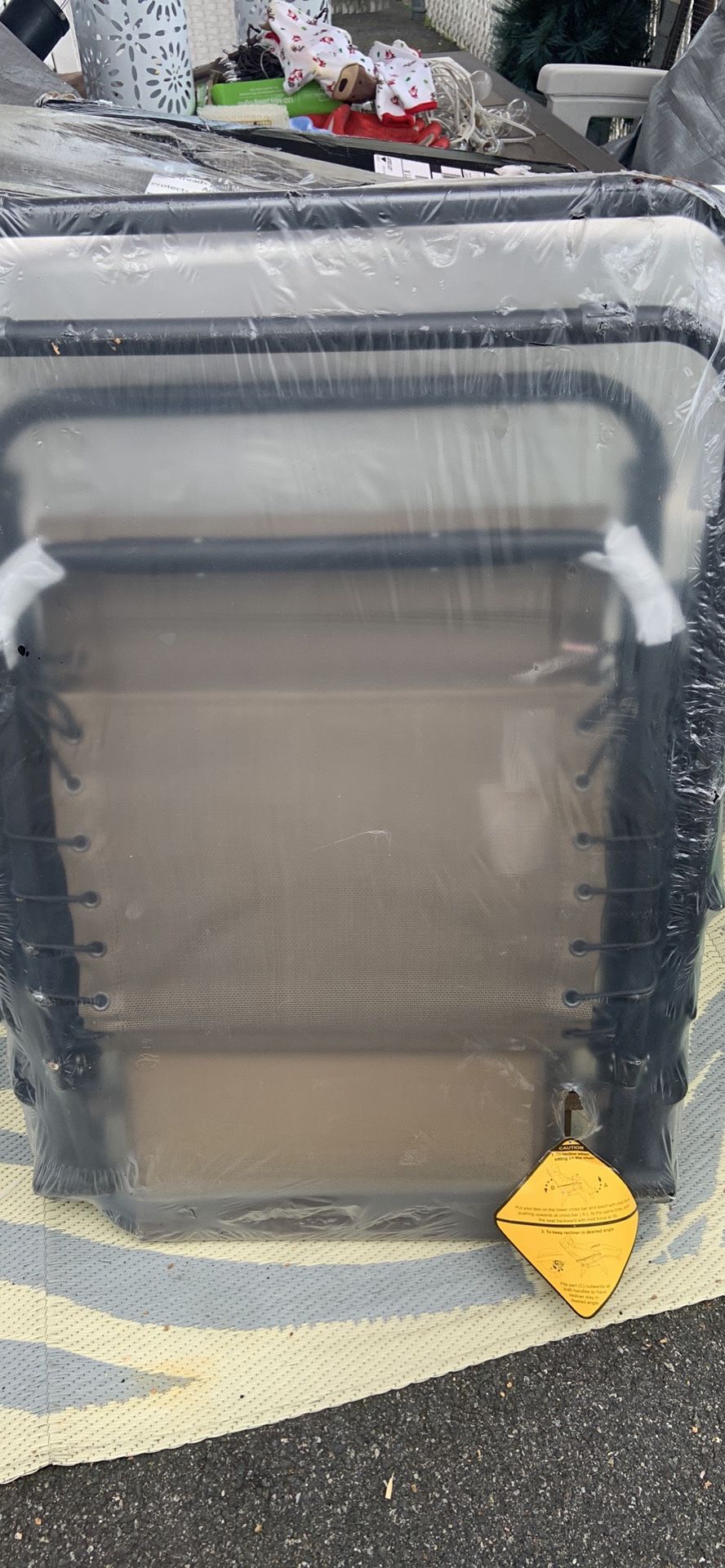 Gravity Folding Reclining Lounge Chair with Pillow, Beige New In Plastic