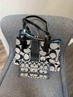 COACH Signature Tote + Matching Wallet Set — Black & Gray