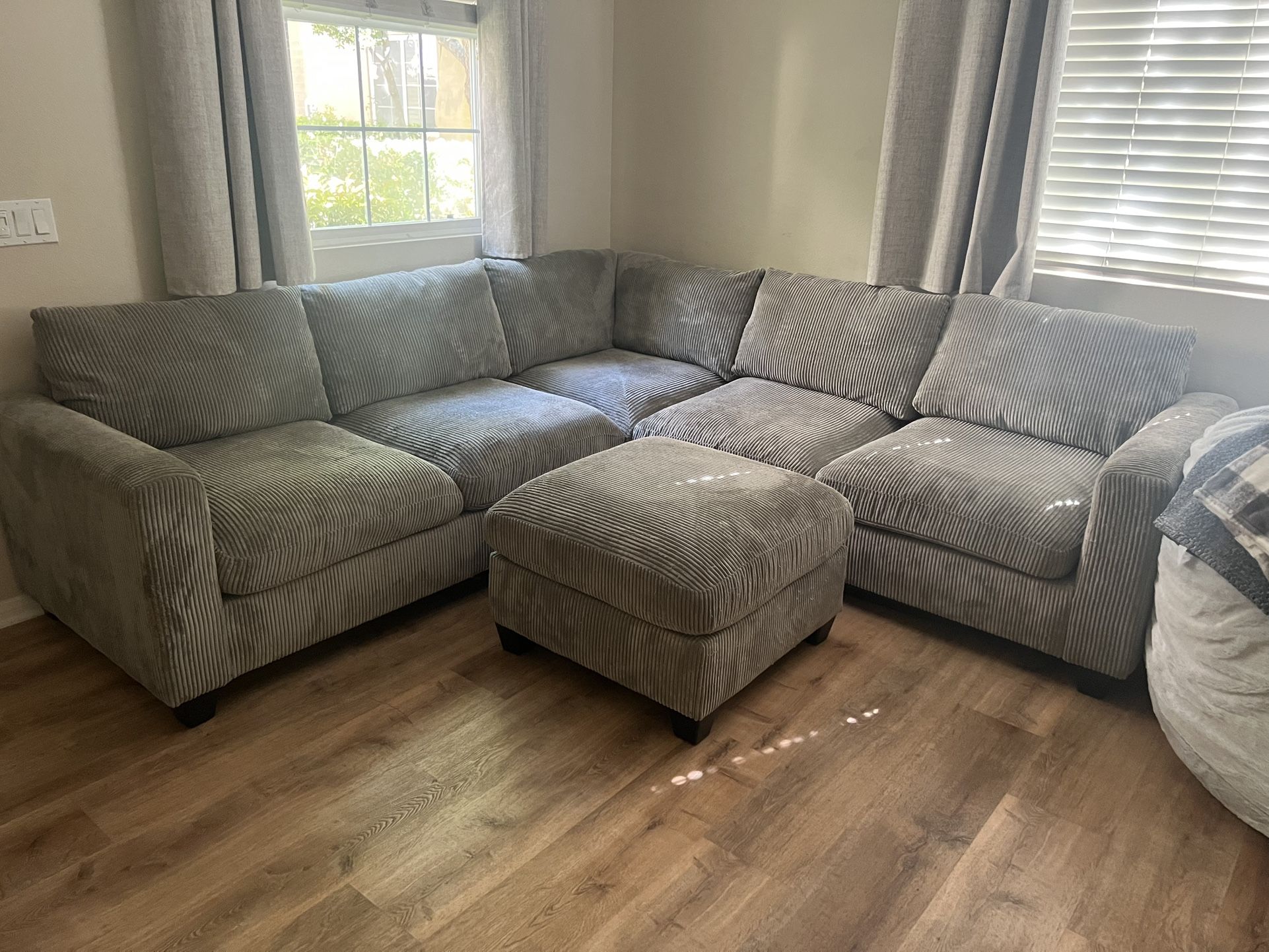 Grey Corduroy Sectional Couch