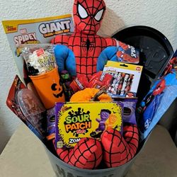 SPIDERMAN, HALLOWEEN BOO BASKET.(PICK UP IN MODESTO.)