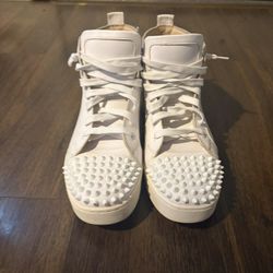 Christian Louboutin White /red Bottom High Top Spiked Sneakers. Size 9.5-10