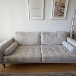  Light Beige Tufted Ashley Sofa + Bolster Pillows