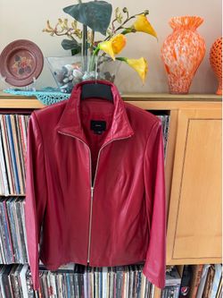 PRICE DROP: NWOT, IDENTIFY,12, lined, BRICK RED LAMBSKIN LEATHER MOTO JACKET