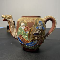 Japanese Antique 1868 To 1912 Meiji Satsuma Moriage Dragonware Immortals Teapot