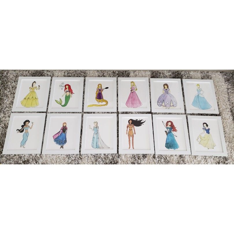 Hand Painted and Framed Disney Princess Art Set