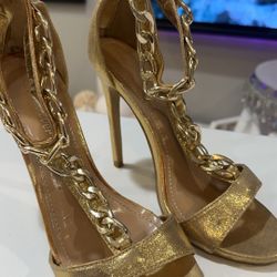 Gold Stiletto Heels Ladies Size 7 1/2 