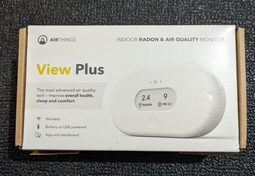 Airthings 2960 View Plus - Battery Powered Radon & Air Quality Monitor (PM, CO2, VOC, Humidity, Temp, Pressure)
