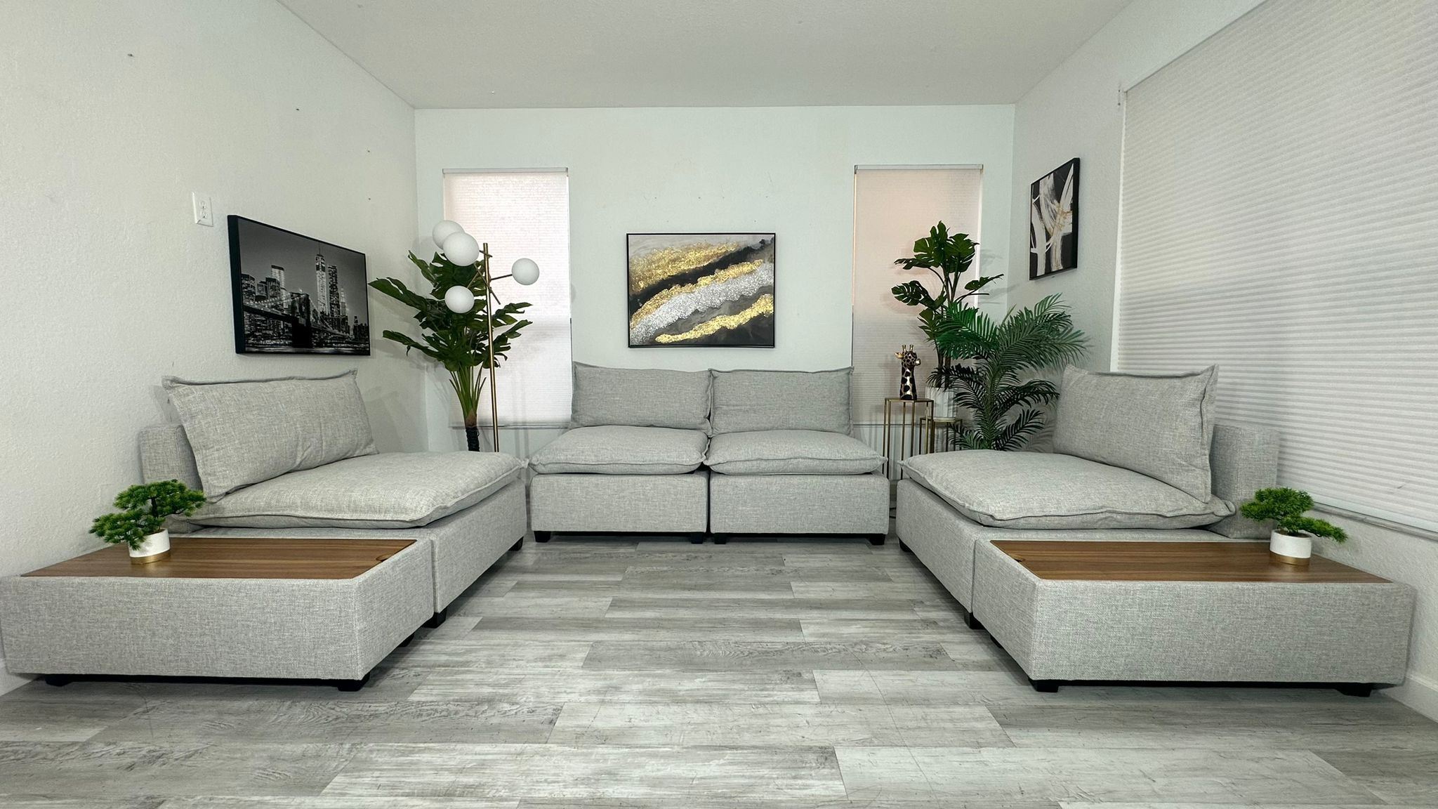 Sectional Sofa Gray Fabric Modular Cloud Couch Brand New Free Delivery