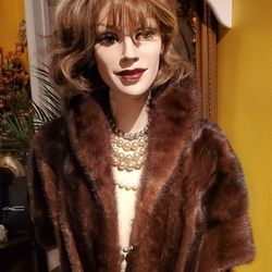 Retro Chic Genuine Mink Fur Shawl Cape 