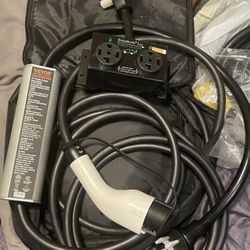Portable EV Charger w/2 Ext Cords and Endman Smart EV/Dryer Splitter, and carrying case.