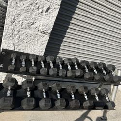 Hex Dumbbells Completed Set 5-50 New With Rack