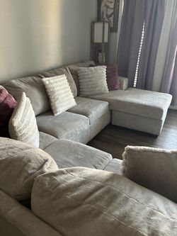Light Gray Fabric Sectional Sofa with Chaise