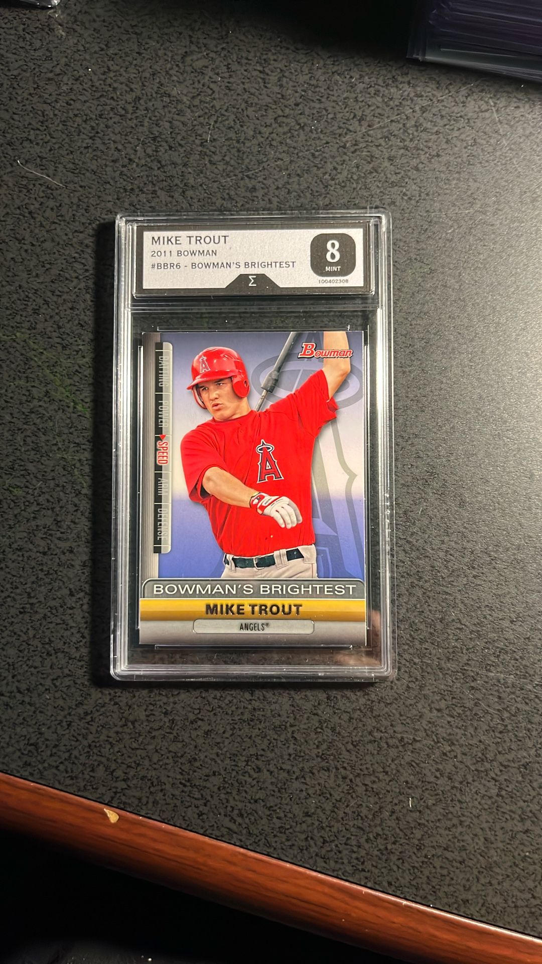 Mike Trout 2011 Bowman Brightest Rookie Card- Graded 8