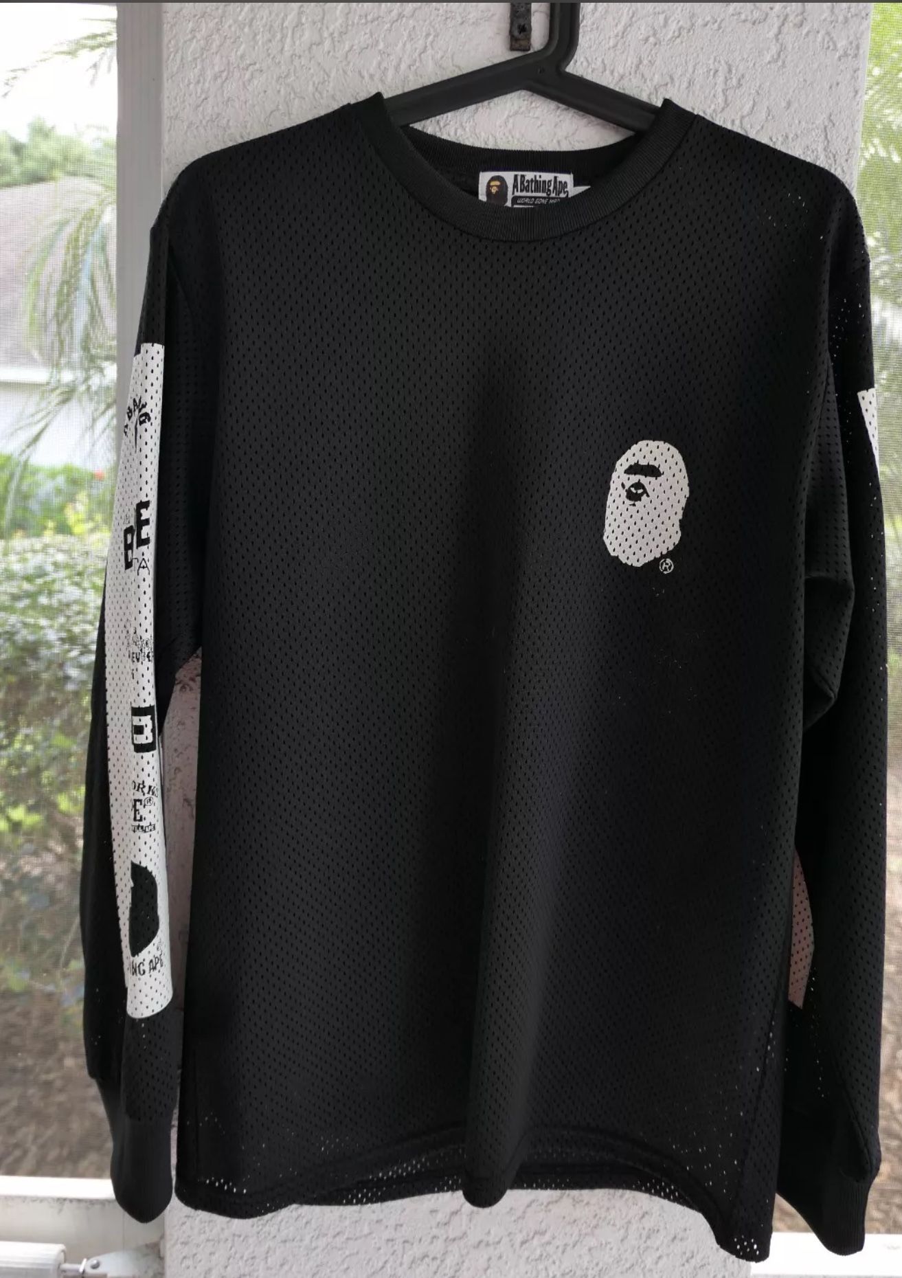 A Bathing Ape Bape Black Long Sleeve Multi Logo Mesh Tee Mens Medium M