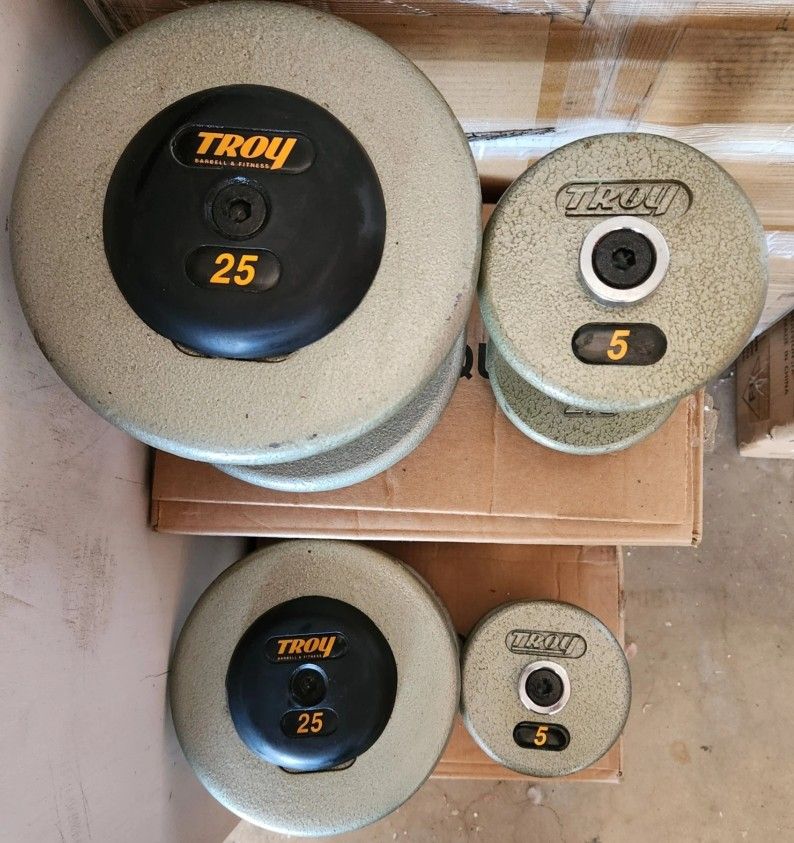 TROY PRO DUMBBELLS: HAMMERTONE; 5 LB & 25 LB PAIRS; OPTIONAL TROY DUMBBELL RACKS ■ ALSO NEW FACTORY CLOSEOUTS, FACTORY SECONDS & TARIFF REBATES*