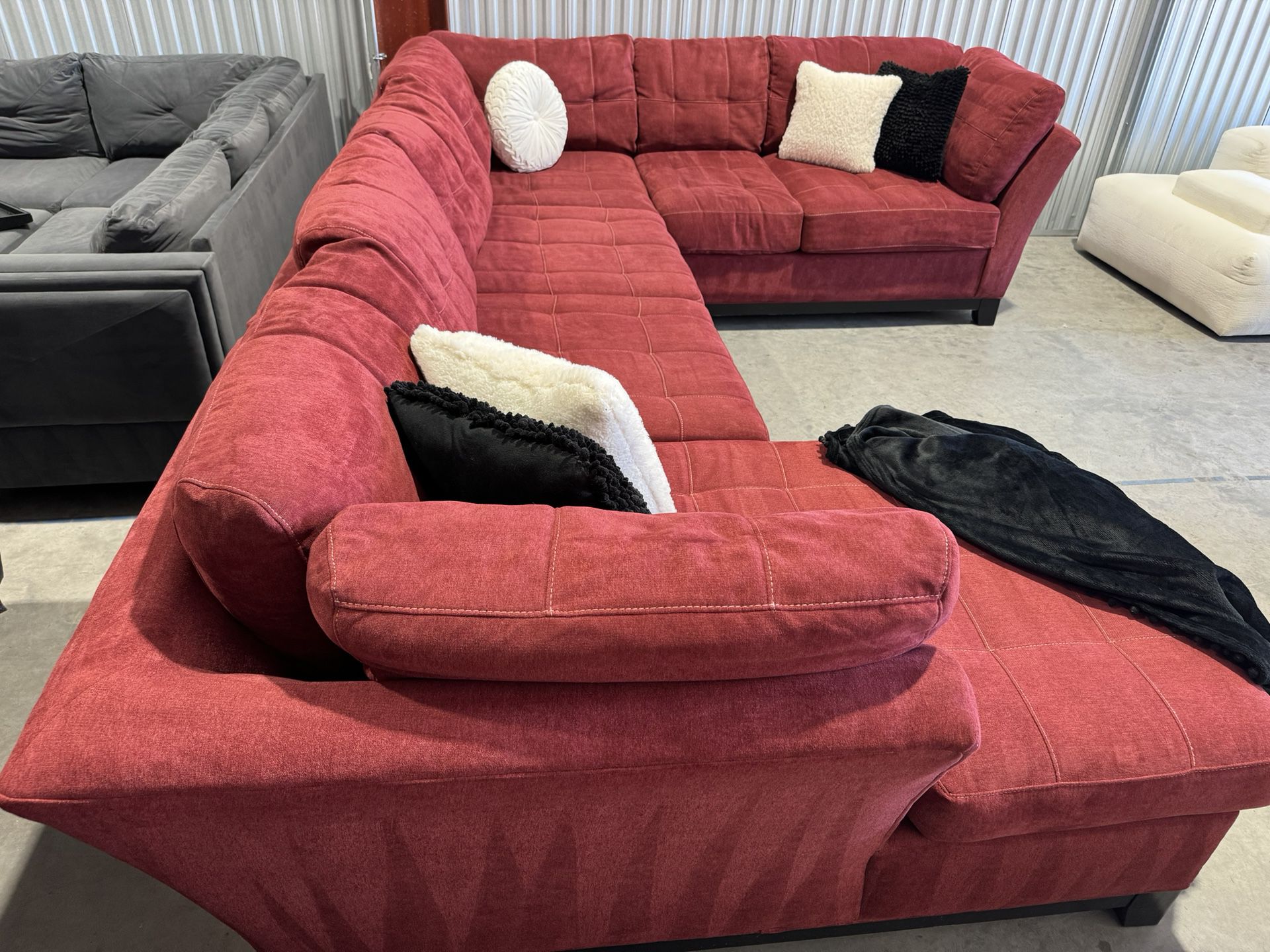 Free Delivery* XL Red Sectional Sofa Deep Steam Cleaned