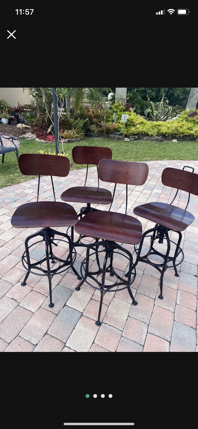 Four Wood And Iron Bar Stools Or Bar Chairs 