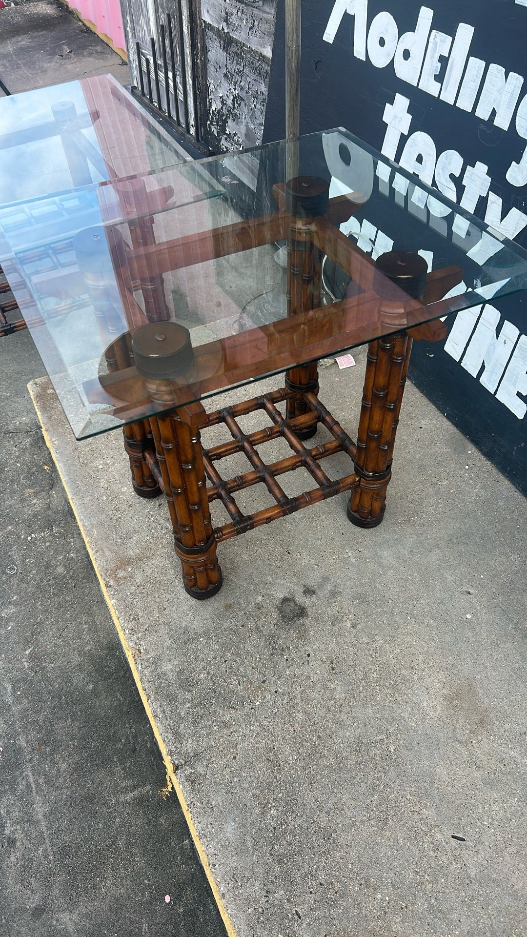 Bamboo and wood coffee table with end table