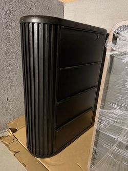 Black Wood Dresser with Slatted Side Panel