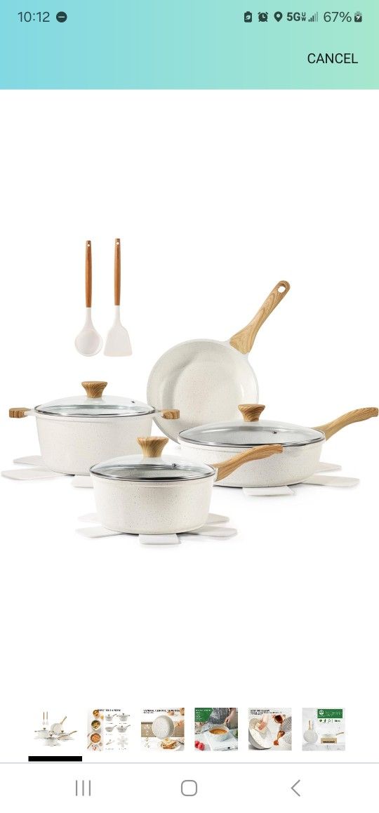 SENSARTE Nonstick Ceramic Cookware Set 13-Piece, Healthy Pots and Pans Set, Non-toxic Kitchen Cooking Set with Stay-Cool Handles, Silicone Tools and P