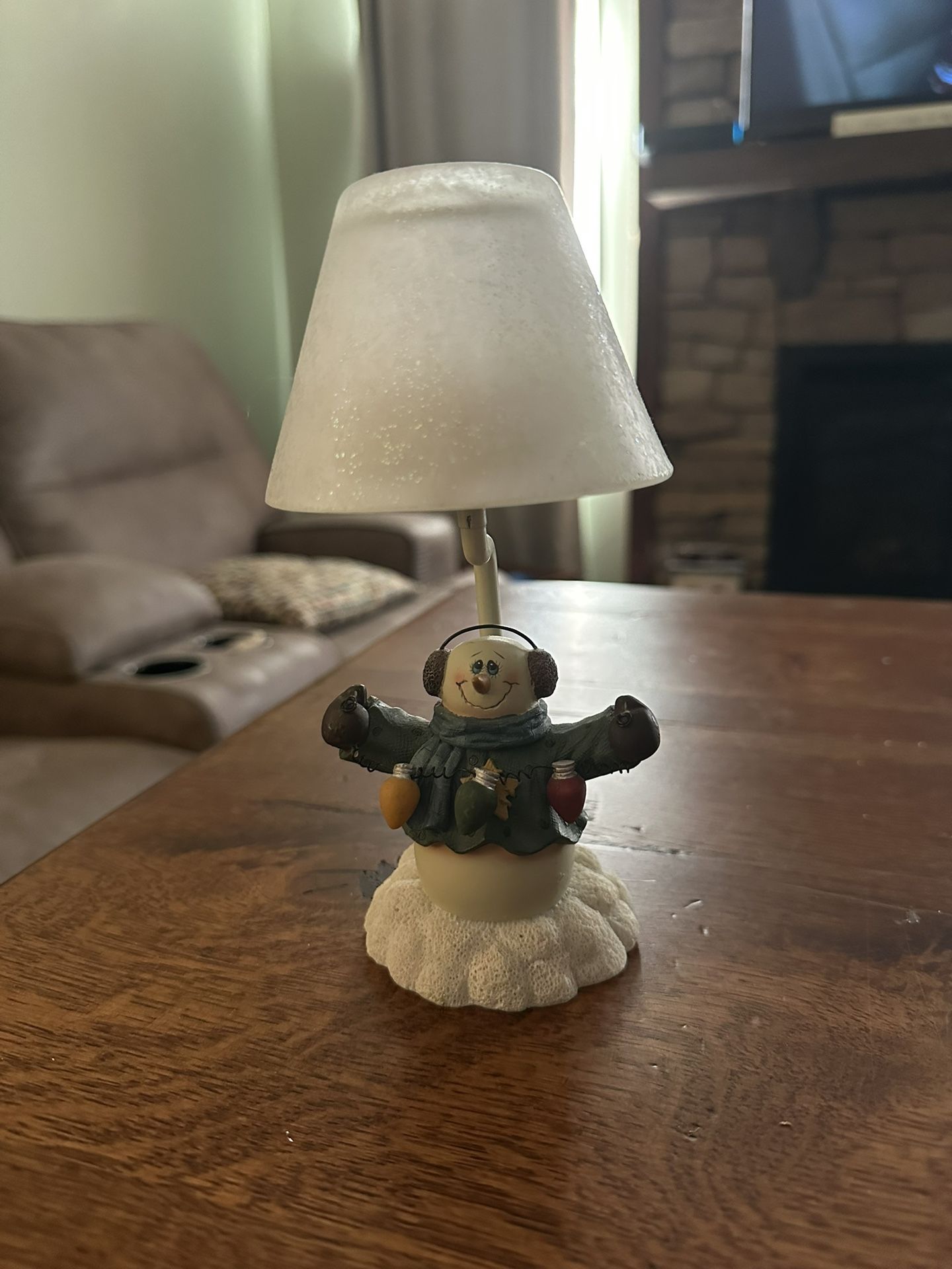 Vintage Yankee Candle Crazy Mountain Snowman Tealight Candle Holder with a frosted glass shade
