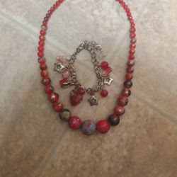 Gorgeous Hand Painted Necklace And A Charm Bracelet