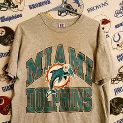 Vintage Vntg 1990s Miami Dolphins NFL Football Russell Athletic Graphic Tee Shirt