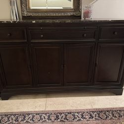 Solid Wood Marble Top Sideboard Buffet Cabinet In Excellent Condition $500