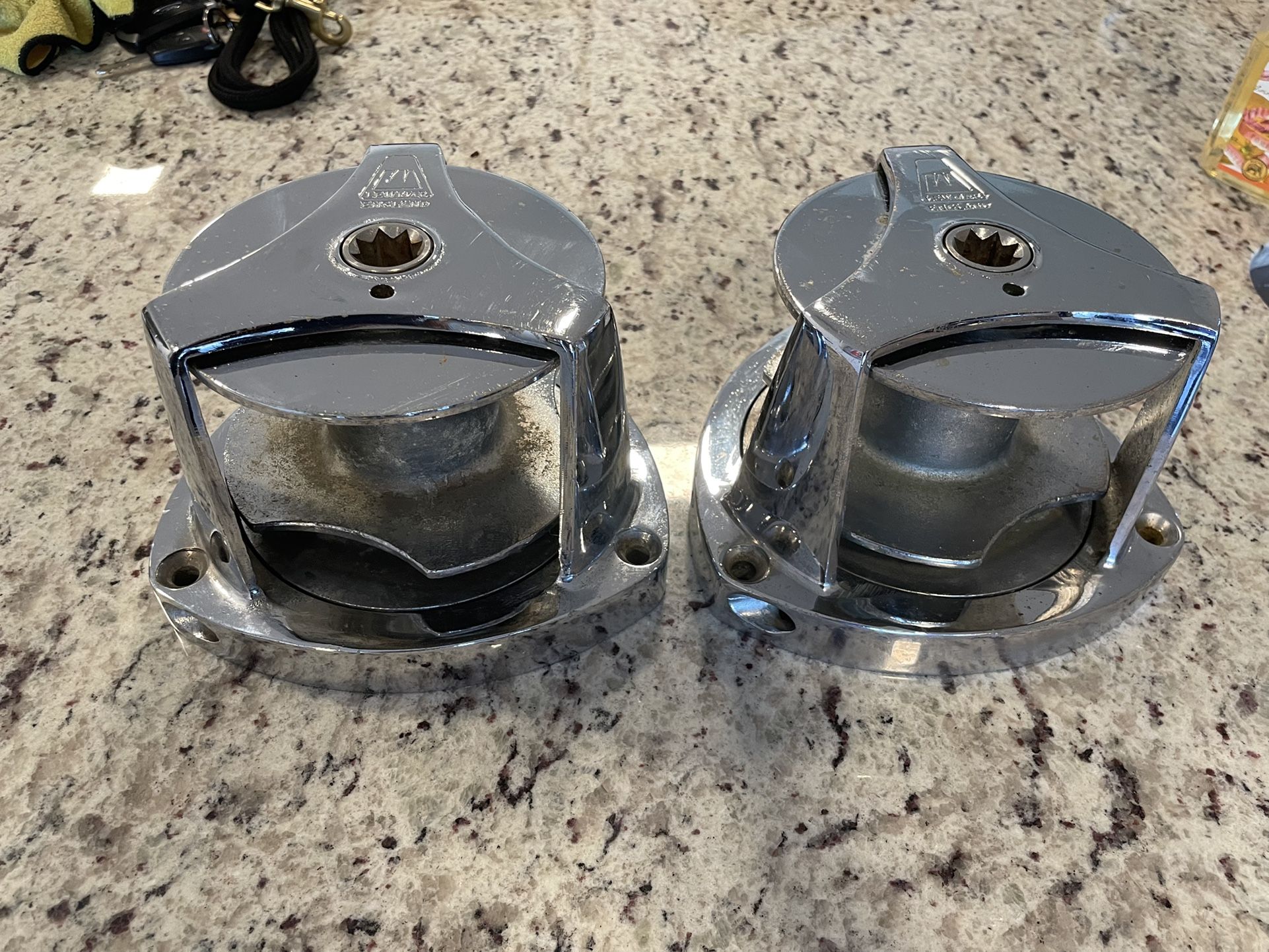 Pair Of Large Lewmar England Chrome Marine Winch Sailboat Winches