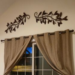 16 in. x 36 in. Red Patina Metal Leaves Wall Decor (Set of 2)