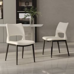 Assembled New Kitchen Chairs Set of 2, PU Leather Dining Chairs, Modern Office Chair Wide Seat with Soft Cushion & Metal Legs