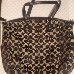 Coach North South Satchel Handbag in Black and Tan