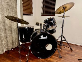 CLEAN DRUM SET kit with double bass pedal, good cymbals, and a cowbell and chair everything you need